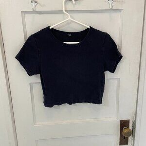 Uniqlo Women's Size Medium Scoop Neck Crop Top (Dark Navy)